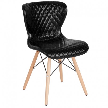 MFO Oxford Collection Contemporary Upholstered Chair with Wooden Legs in Black Vinyl