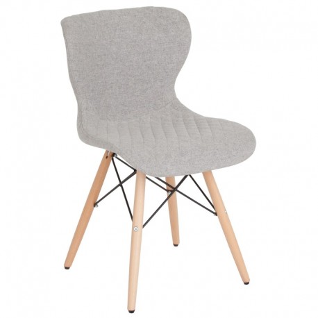 MFO Oxford Collection Contemporary Upholstered Chair with Wooden Legs in Light Gray Fabric