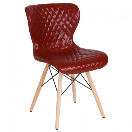 MFO Oxford Collection Contemporary Upholstered Chair with Wooden Legs in Red Vinyl