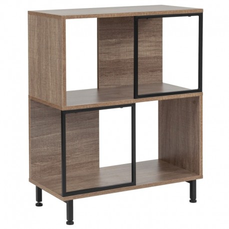 MFO Princeton Collection 2 Shelf 26"W x 31.5"H Bookcase and Storage Cube in Rustic Wood Grain Finish