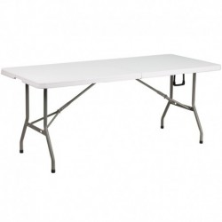 MFO 30"W x 72"L Bi-Fold Granite White Plastic Banquet and Event Folding Table with Carrying Handle