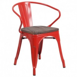 MFO Red Metal Chair with Wood Seat and Arms