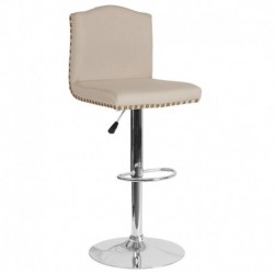 MFO Liam Collection Contemporary Adjustable Height Barstool with Accent Nail Trim in Beige Fabric