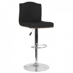 MFO Liam Collection Contemporary Adjustable Height Barstool with Accent Nail Trim in Black Fabric