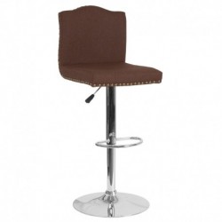 MFO Liam Collection Contemporary Adjustable Height Barstool with Accent Nail Trim in Brown Fabric