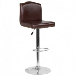MFO Liam Collection Contemporary Adjustable Height Barstool with Accent Nail Trim in Brown Leather