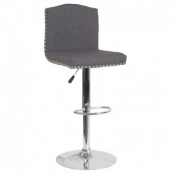 MFO Liam Contemporary Adjustable Height Barstool with Accent Nail Trim in Dark Gray Fabric