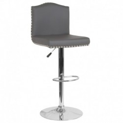 MFO Liam Collection Contemporary Adjustable Height Barstool with Accent Nail Trim in Gray Leather