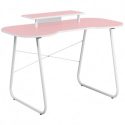 MFO Pink Computer Desk with Monitor Platform and White Frame