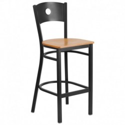 MFO Princeton Collection Black Circle Back Metal Restaurant Barstool - Natural Wood Seat