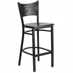MFO Princeton Collection Black Coffee Back Metal Restaurant Barstool - Walnut Wood Seat