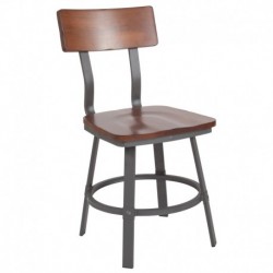 MFO Benjamin Collection Rustic Walnut Restaurant Chair with Wood Seat & Back & Gray Powder Coat Frame