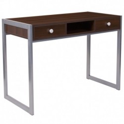 MFO Benjamin Collection Dark Wood Grain Finish Desk with Silver Metal Frame