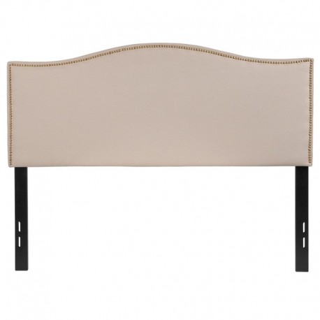 MFO Penelope Collection Full Size Headboard with Accent Nail Trim in Beige Fabric