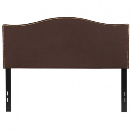 MFO Penelope Collection Full Size Headboard with Accent Nail Trim in Dark Brown Fabric