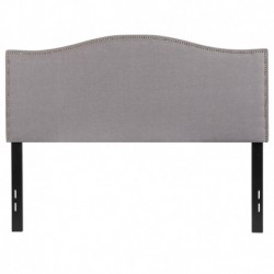 MFO Penelope Collection Full Size Headboard with Accent Nail Trim in Light Gray Fabric
