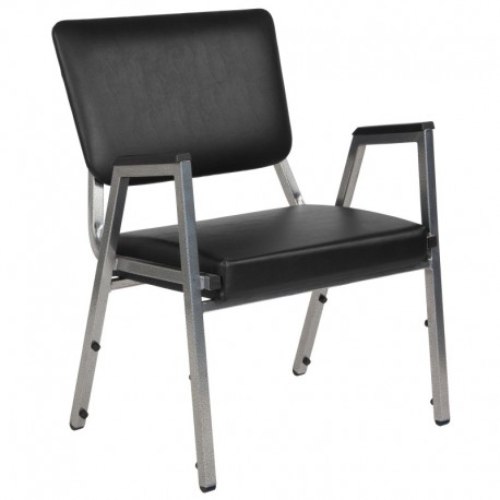 MFO 1500 lb Rated Black Antimicrobial Vinyl Churchillatric Arm Chair, 3/4 Panel Back & Silver Vein