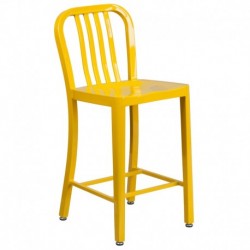 MFO 24'' High Yellow Metal Indoor-Outdoor Counter Height Stool with Vertical Slat Back