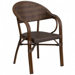 MFO Benjamin Collection Cocoa Rattan Restaurant Patio Chair with Bamboo-Aluminum Frame