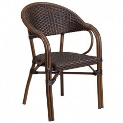 MFO Benjamin Collection Dark Brown Rattan Restaurant Patio Chair with Red Bamboo-Aluminum Frame