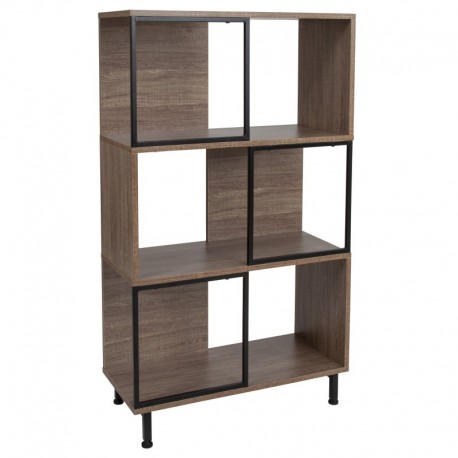 MFO Stanford Collection 3 Shelf 26"W x 45.25"H Bookcase and Storage Cube in Rustic Wood Grain Finish