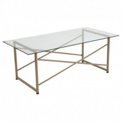 MFO Diana Collection Glass Coffee Table with Matte Gold Frame