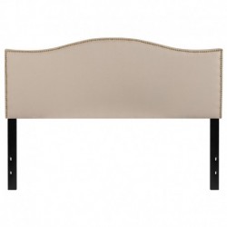 MFO Penelope Collection Queen Size Headboard with Accent Nail Trim in Beige Fabric