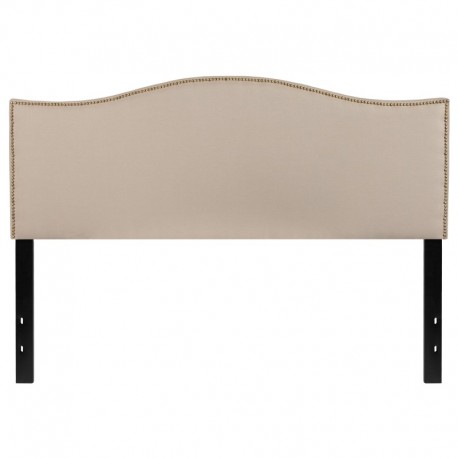 MFO Penelope Collection Queen Size Headboard with Accent Nail Trim in Beige Fabric