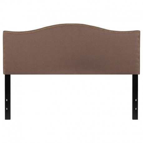 MFO Penelope Collection Queen Size Headboard with Accent Nail Trim in Camel Fabric