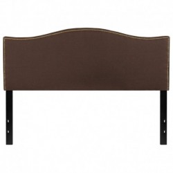 MFO Penelope Collection Queen Size Headboard with Accent Nail Trim in Dark Brown Fabric