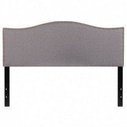 MFO Penelope Collection Queen Size Headboard with Accent Nail Trim in Light Gray Fabric