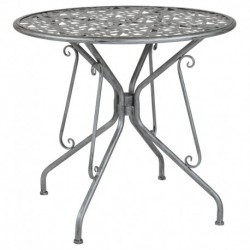 MFO Agathe Collection 31.5" Round Antique Silver Indoor-Outdoor Steel Patio Table