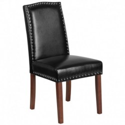 MFO Stanford Collection Black Leather Parsons Chair with Silver Accent Nail Trim