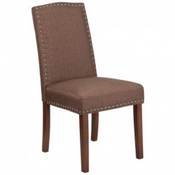 MFO Stanford Collection Brown Fabric Parsons Chair with Silver Accent Nail Trim