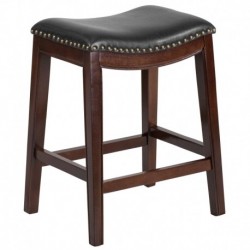 MFO 26'' High Backless Cappuccino Wood Counter Height Stool with Black Leather Saddle Seat