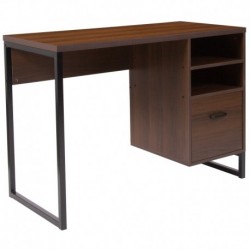 MFO Benjamin Collection Rustic Coffee Wood Grain Finish Computer Desk with Black Metal Frame