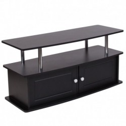 MFO Stanford Collection Black TV Stand with Shelves, Cabinet and Stainless Steel Tubing