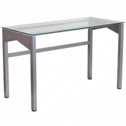 MFO Contemporary Clear Tempered Glass Desk with Geometric Sides