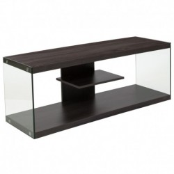 MFO Princeton Collection Driftwood Wood Grain Finish TV Stand with Shelves and Glass Frame