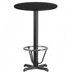 MFO 24'' Round Black Laminate Table Top with 22'' x 22'' Bar Height Table Base and Foot Ring