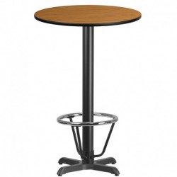 MFO 24'' Round Natural Laminate Table Top with 22'' x 22'' Bar Height Table Base and Foot Ring