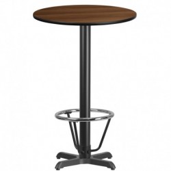 MFO 24'' Round Walnut Laminate Table Top with 22'' x 22'' Bar Height Table Base and Foot Ring