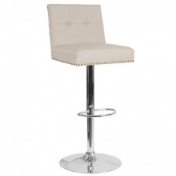 MFO Oxford Collection Contemporary Adjustable Height Barstool with Accent Nail Trim in Beige Fabric