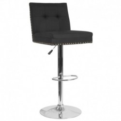 MFO Oxford Collection Contemporary Adjustable Height Barstool with Accent Nail Trim in Black Fabric