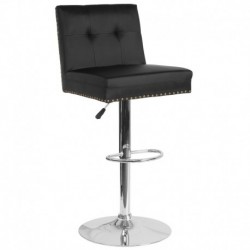 MFO Stanford Collection Contemporary Adjustable Height Barstool with Accent Nail Trim in Black Leather
