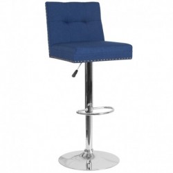 MFO Stanford Collection Contemporary Adjustable Height Barstool with Accent Nail Trim in Blue Fabric