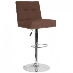 MFO Oxford Collection Contemporary Adjustable Height Barstool with Accent Nail Trim in Brown Fabric