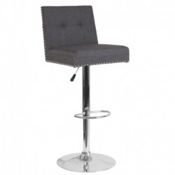 MFO Stanford Contemporary Adjustable Height Barstool with Accent Nail Trim in Dark Gray Fabric