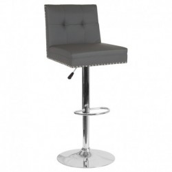 MFO Oxford Collection Contemporary Adjustable Height Barstool with Accent Nail Trim in Gray Leather