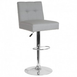 MFO Stanford Contemporary Adjustable Height Barstool with Accent Nail Trim in Light Gray Fabric